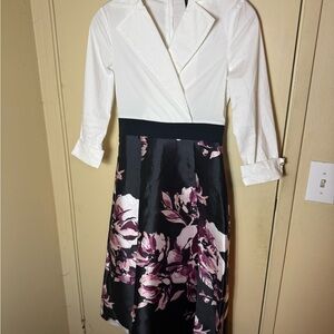 Alexa B Floral Black and White Dress Sz 4P